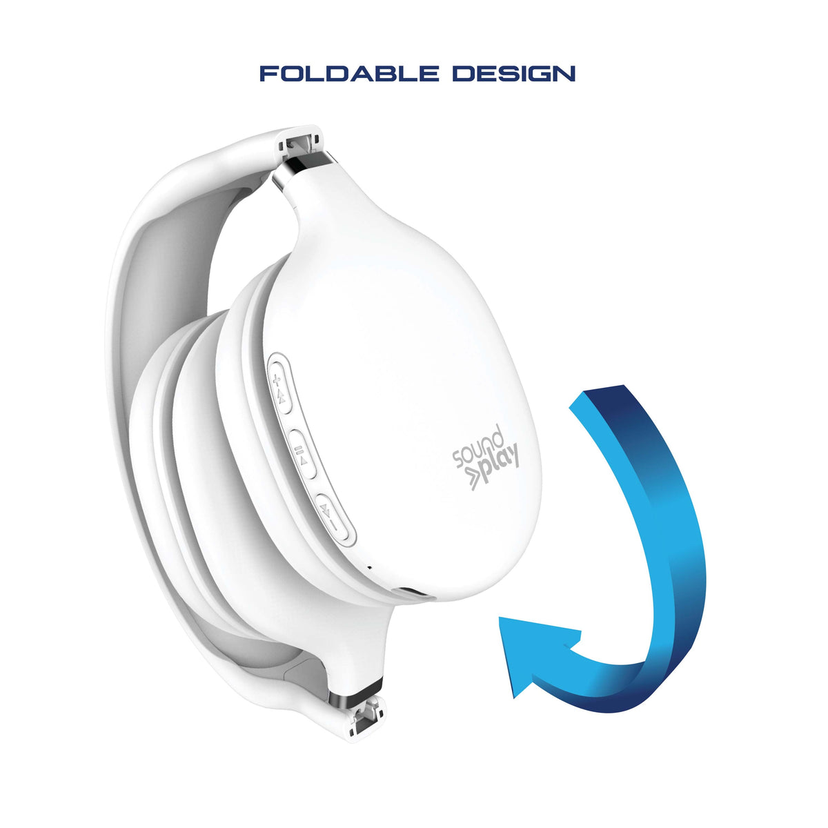Foldable Bluetooth Over-Ear Headphones with Built-In Microphone - White