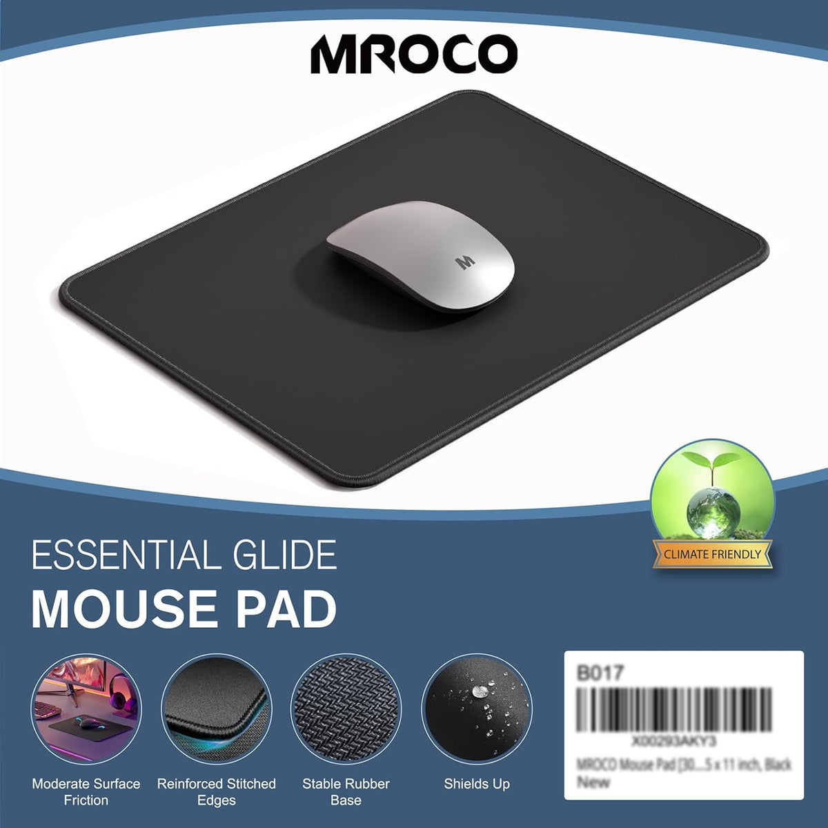 Professional Office and Gaming Mouse Pad, 30% Larger, 8.5" x 11", Black